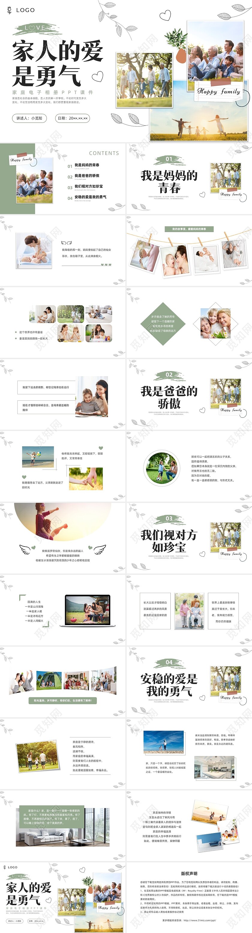 绿色实拍家人的爱是勇气幸福家庭相册PPT课件国际幸福日