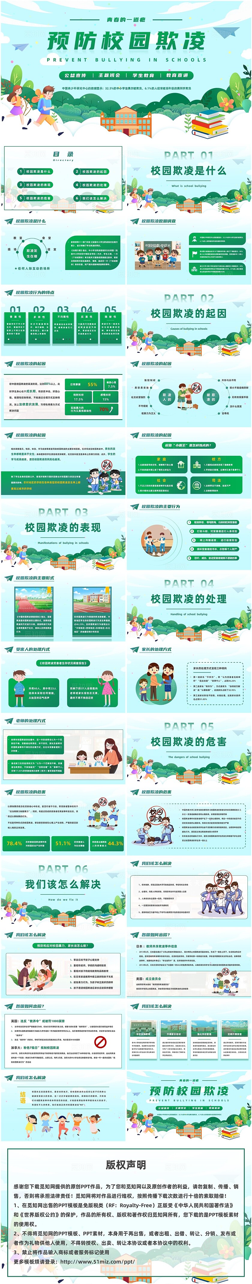 卡通教育宣传预防校园欺凌说课PPT