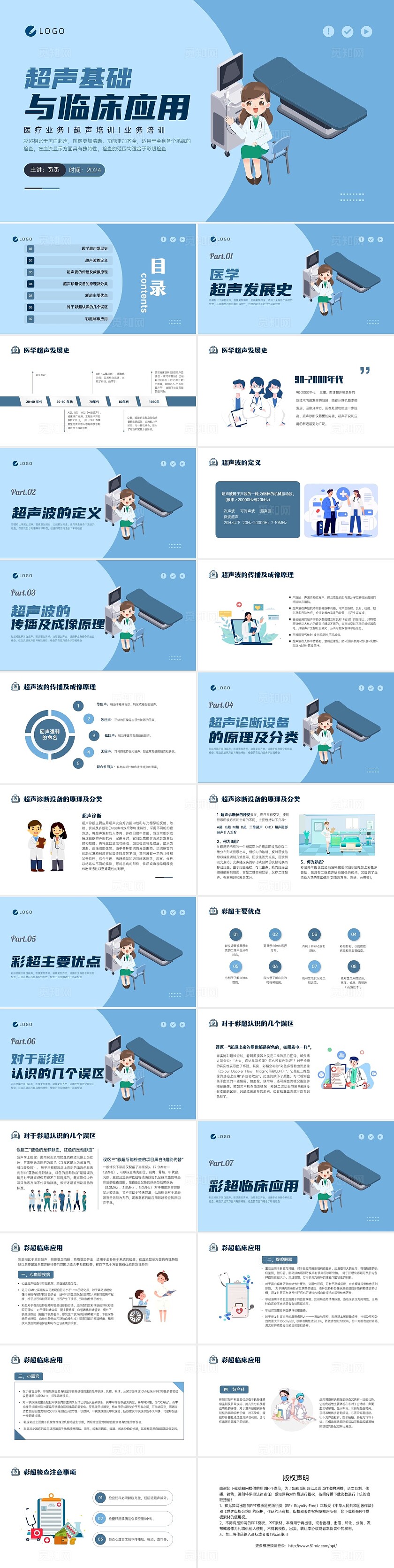 蓝色扁平超声基础与临床应用医学超声课件培训ppt