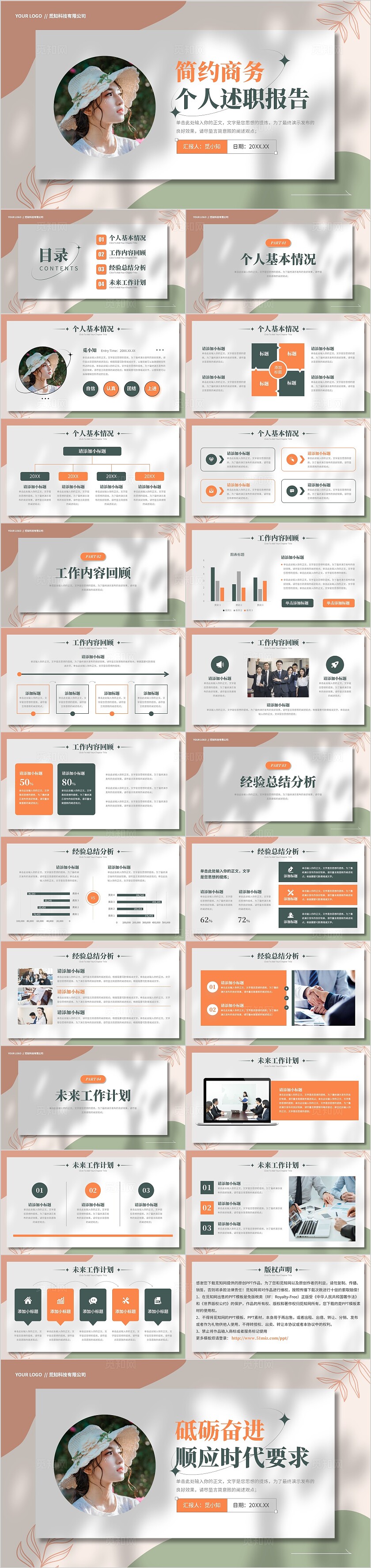 简约商务小清新工作总结计划汇报个人述职报告PPT