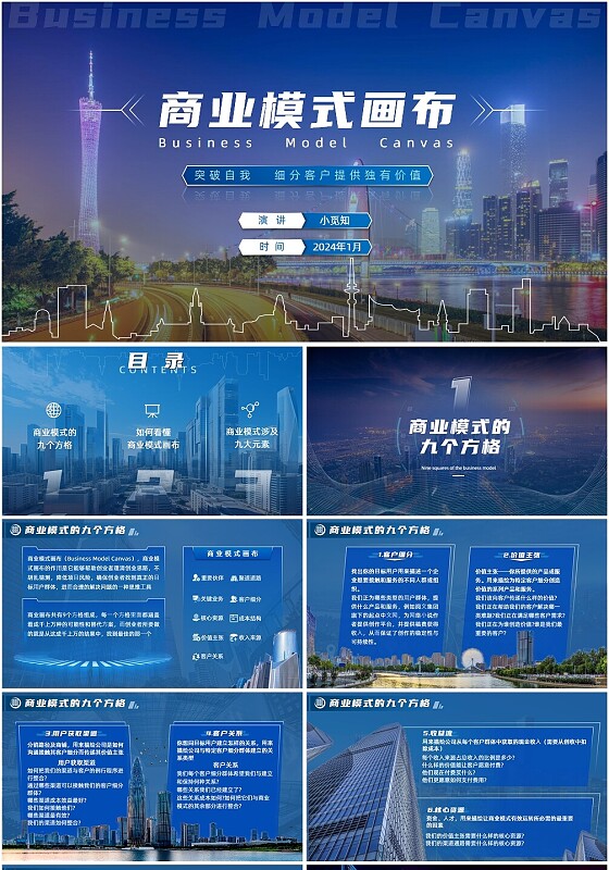 商业模式画布  蓝色科技风  商业画布PPT