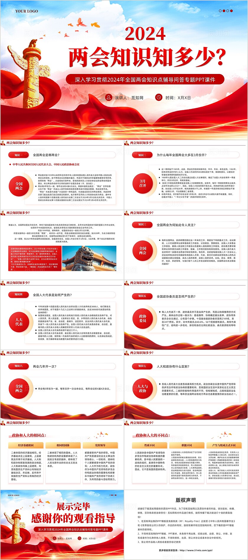 红色党建2024两会知识知多少党课教育课件PPT