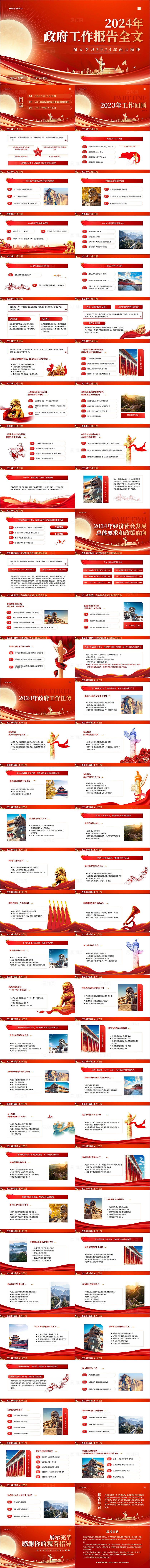 红色大气党建2024年两会精神工作报告全文学习课件PPT