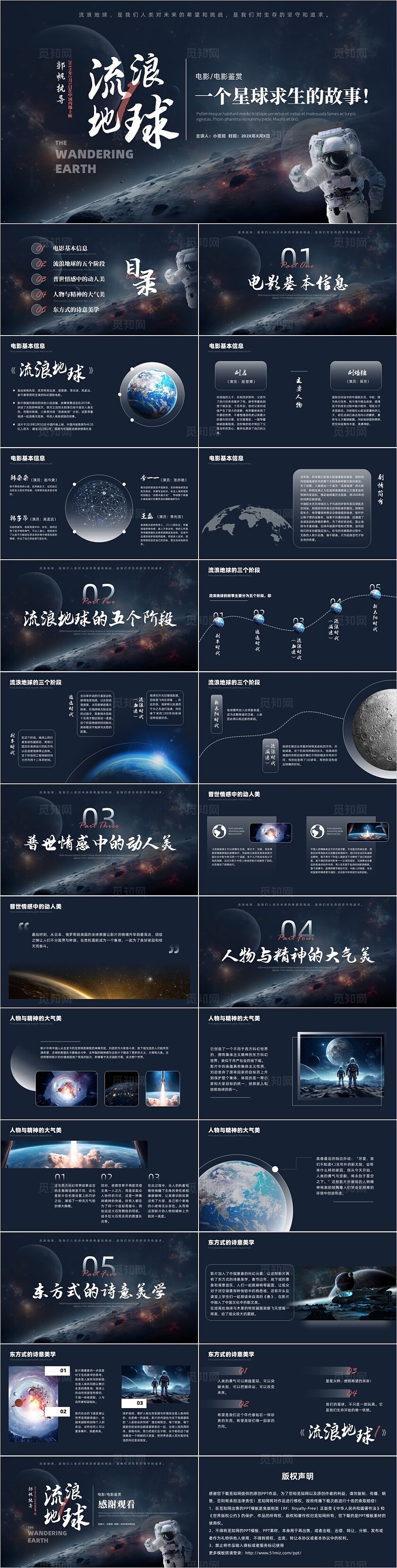 蓝色科技宇宙宇航员星球流浪地球1电影鉴赏分享分析ppt