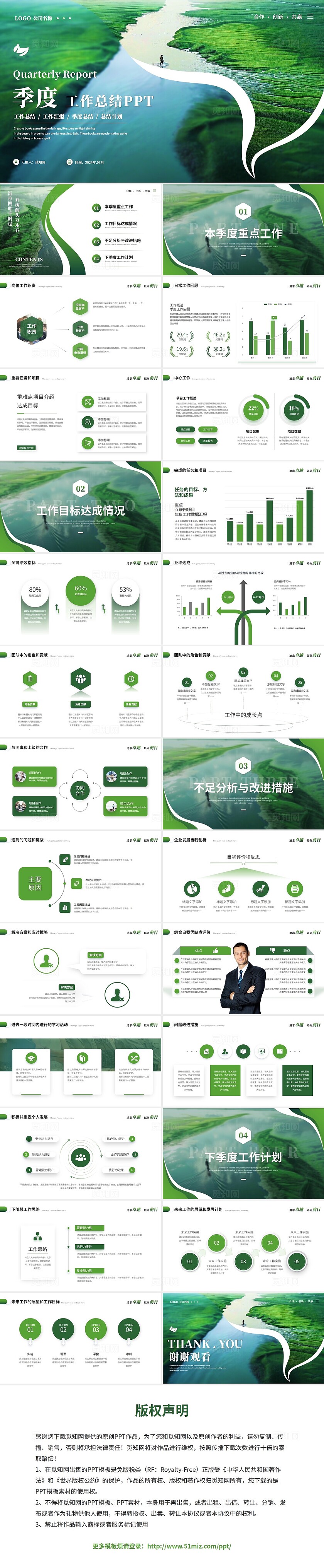 清新简约文艺风季度工作总结季度工作汇报述职报告ppt模板