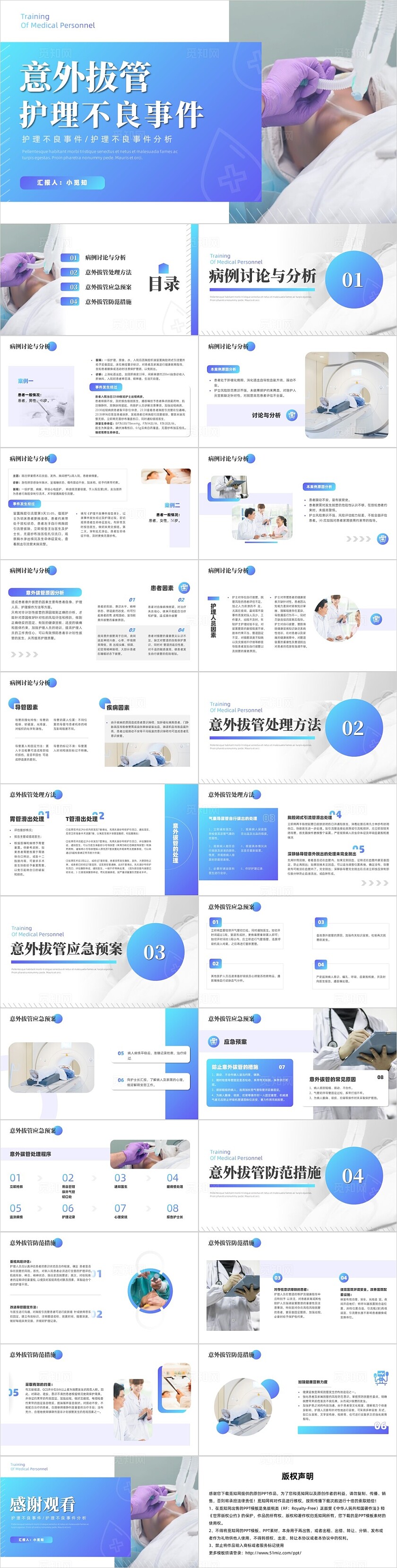 蓝紫渐变实拍风意外拔管护理不良事件医院学习教育培训ppt