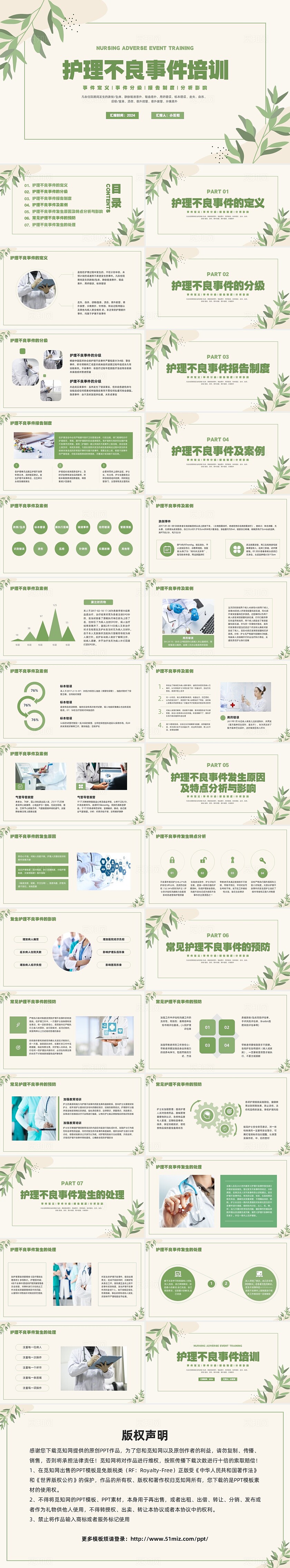 绿色简约护理不良事件PPT模板宣传PPT动态PPT