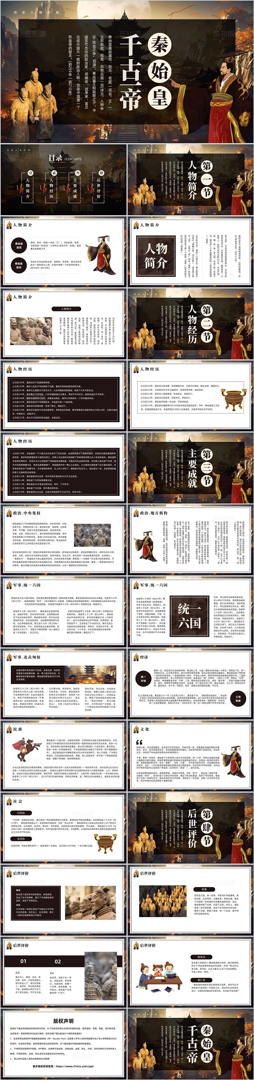 棕色古风秦始皇人物介绍PPT模板