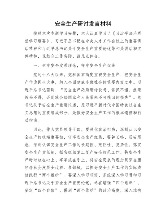 安全生产研讨发言材料.docx