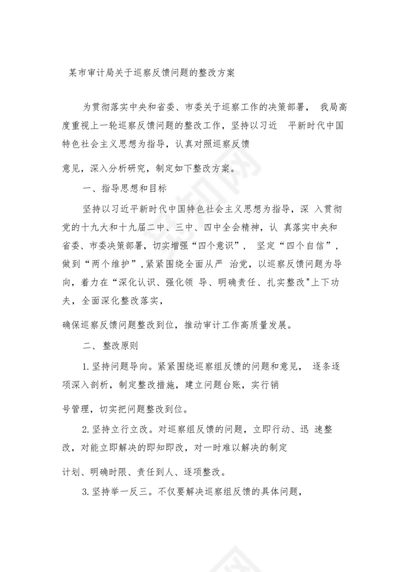 2023年某市审计局关于巡察反馈问题的整改方案.docx