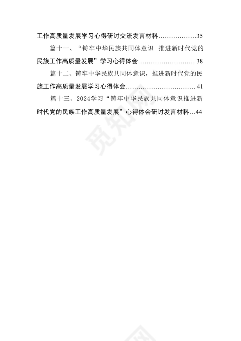 《铸牢中华民族共同体意识推进新时代党的民族工作高质量发展》学习心得研讨发言材料13篇（精选版）.docx