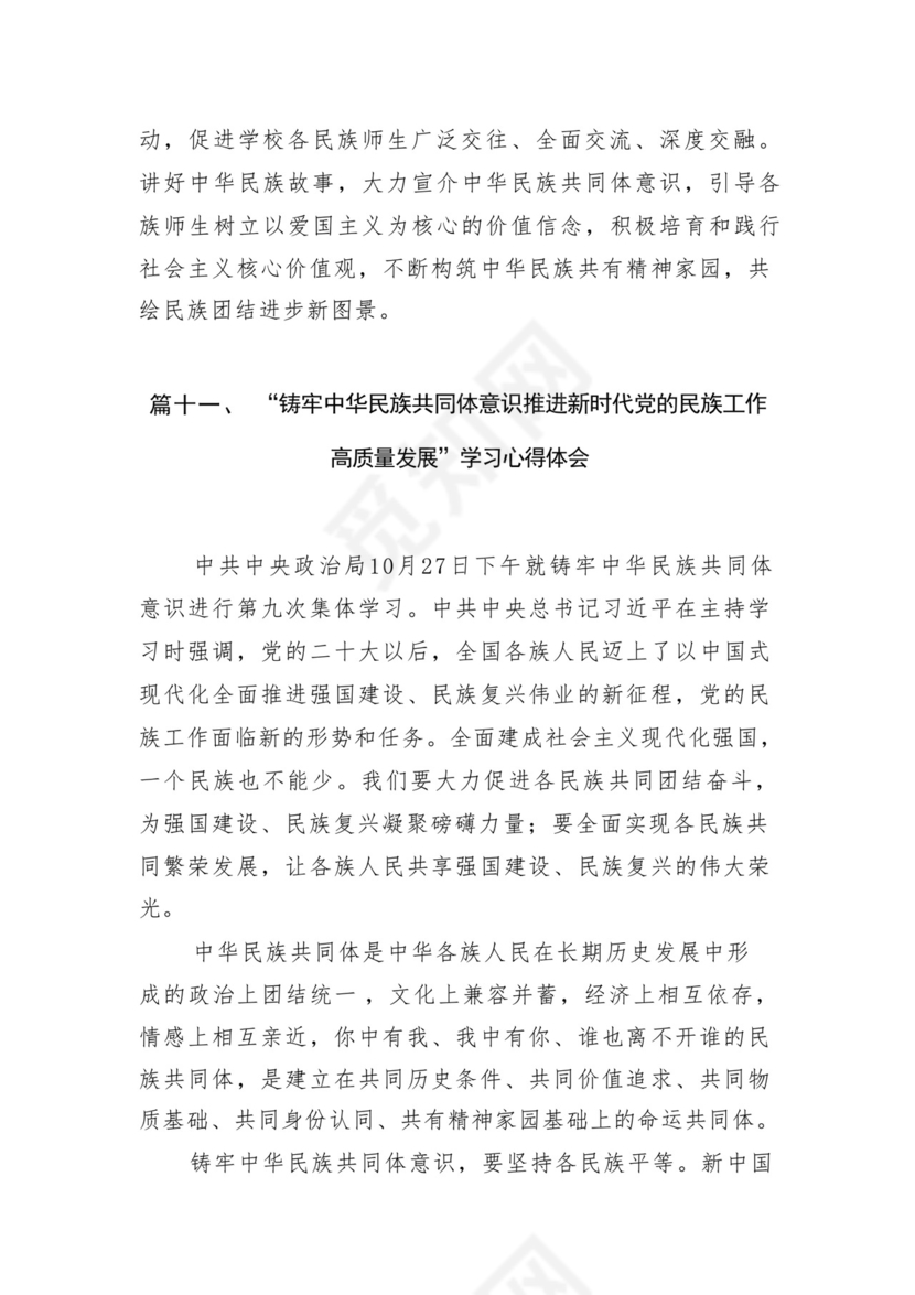 《铸牢中华民族共同体意识推进新时代党的民族工作高质量发展》学习心得研讨发言材料13篇（精选版）.docx