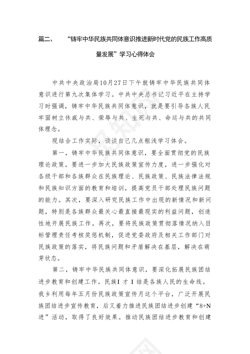《铸牢中华民族共同体意识推进新时代党的民族工作高质量发展》学习心得研讨发言材料13篇（精选版）.docx