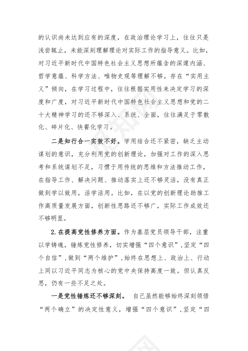 党支部党员干部2023年度教育专题组织生活个人检查材料发言提纲班子六个方面.docx