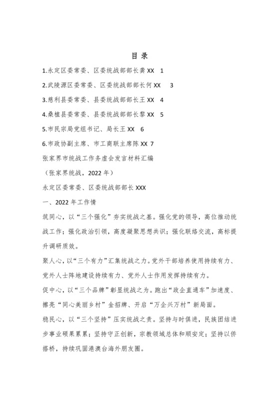 （6篇）张家界市统战工作务虚会发言材料汇编.docx