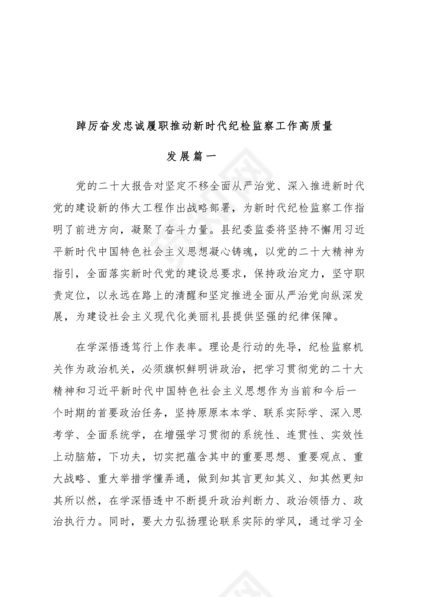 忠诚履职尽责推动纪检监察工作高质量发展研讨发言材料(汇编）.docx