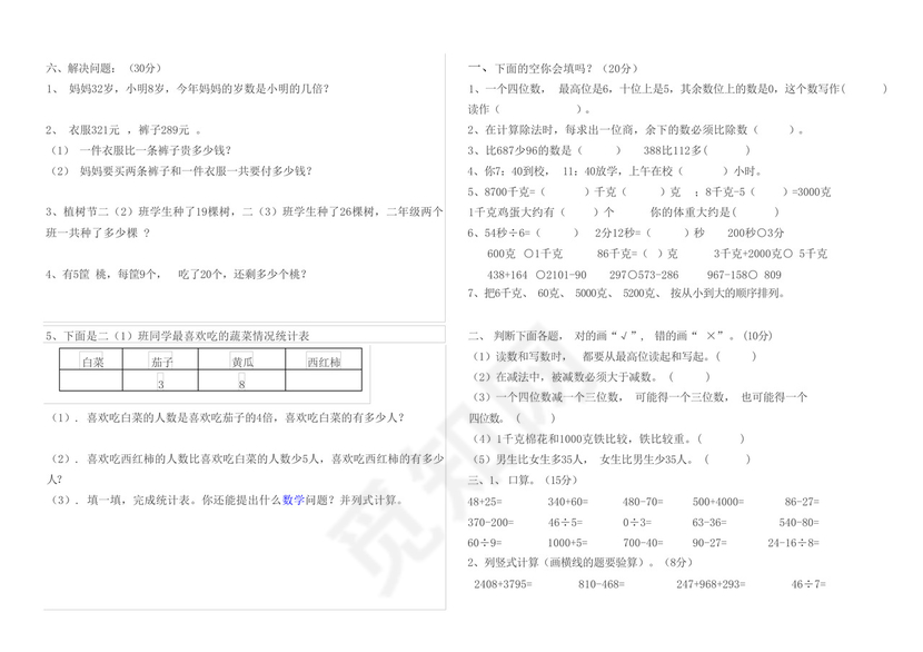 2014小学二年级下册数学期末试卷.docx