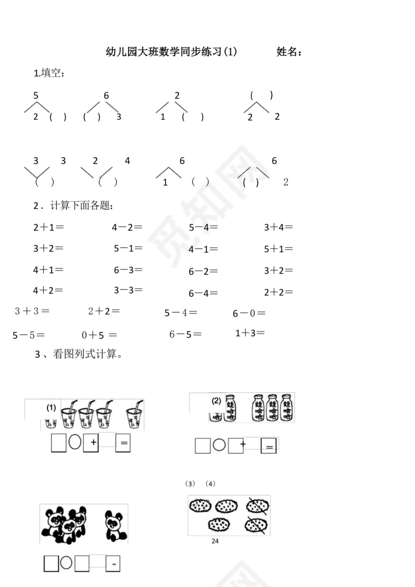 幼儿园大班数学练习题-大班解决问题的题目.docx
