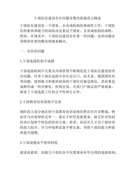 干部队伍建设存在问题及整改措施范文精选.docx