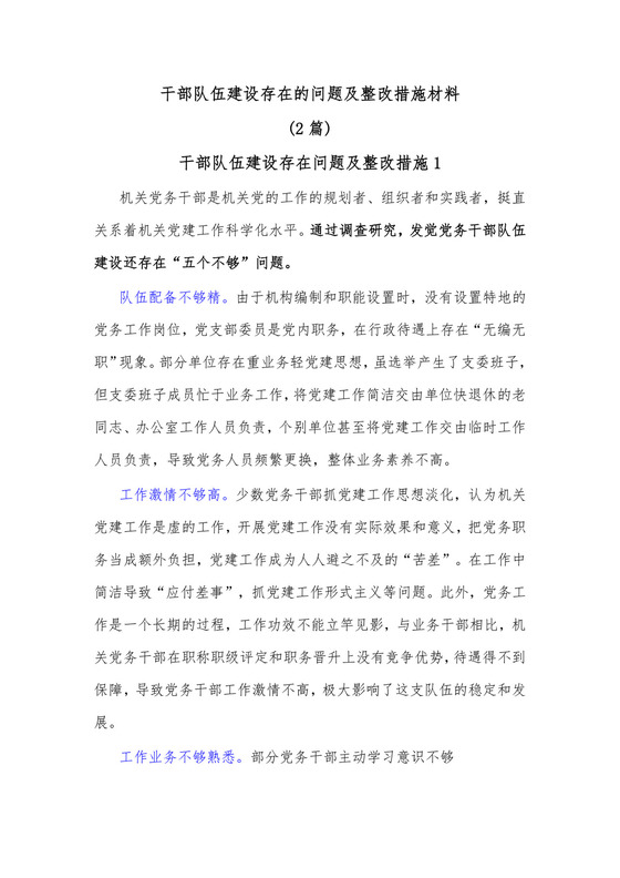 (2篇)干部队伍建设存在的问题及整改措施材料.docx