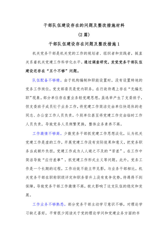 (2篇)干部队伍建设存在的问题及整改措施材料.docx