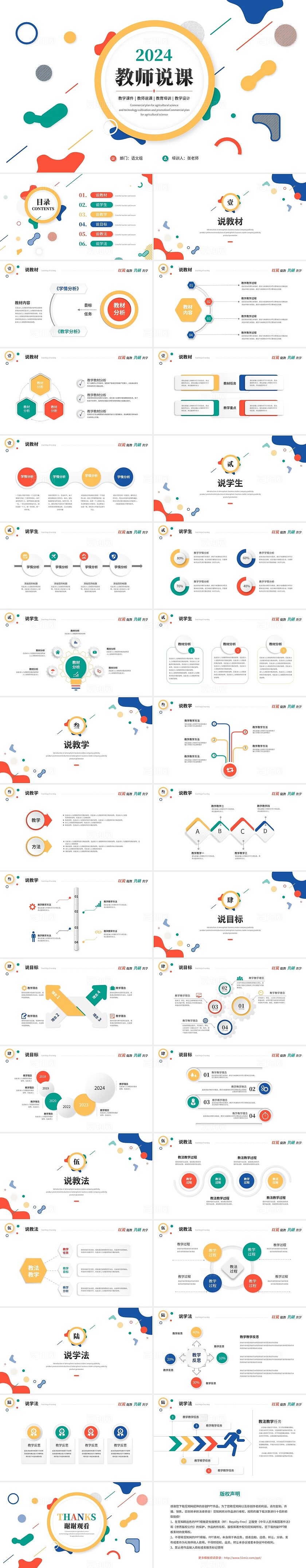 活泼彩色简约几何教师说课教学课件教师公开课教育ppt模板