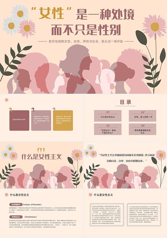 红色剪影简约“女性”是一种处境而不只是性别女性主义ppt