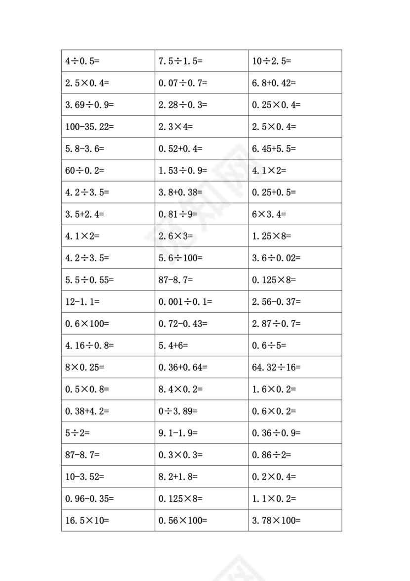 五年级口算题1000题大全(打印版).doc