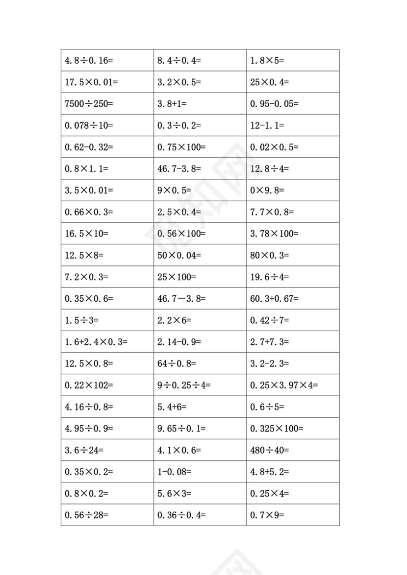 五年级口算题1000题大全(打印版).doc