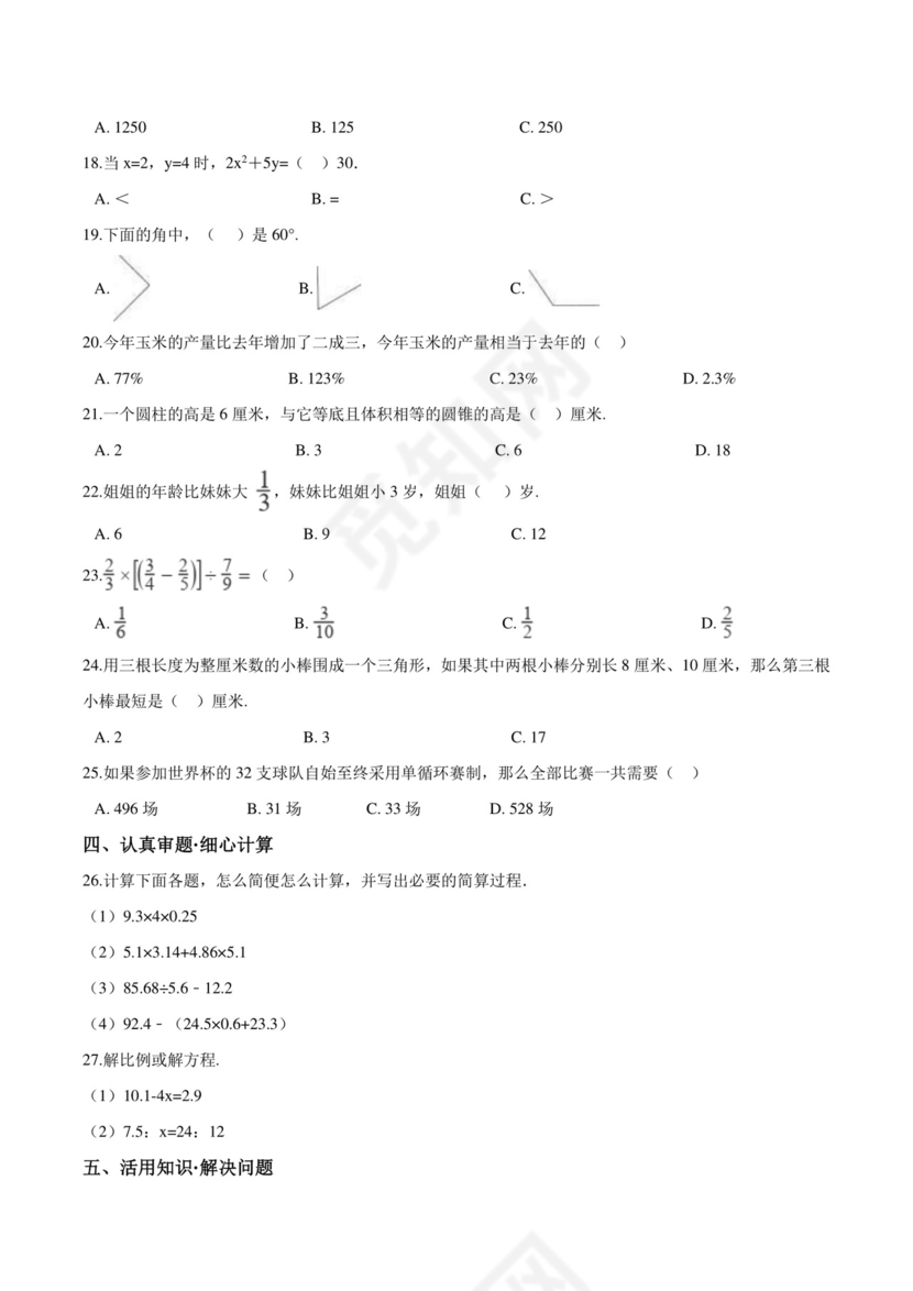 苏教版小升初数学模拟试卷及答案解析.doc