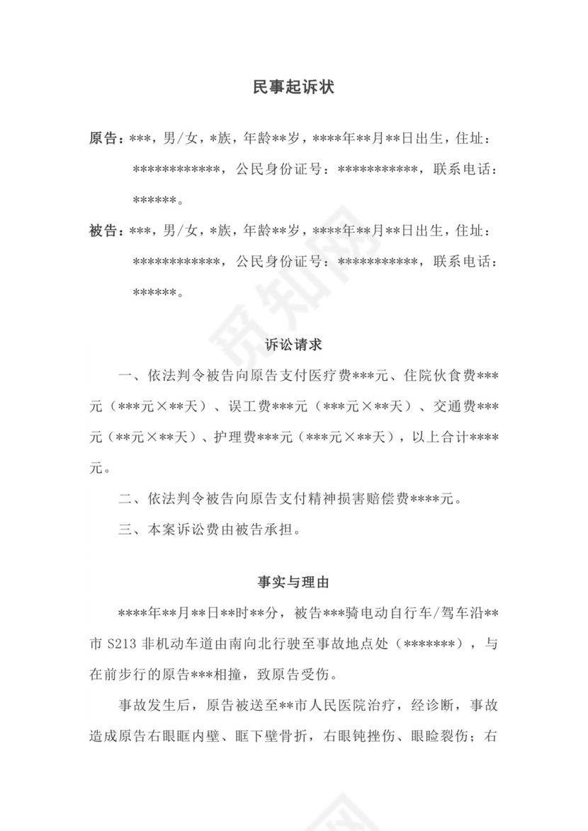 交通事故损害赔偿起诉状模板.docx