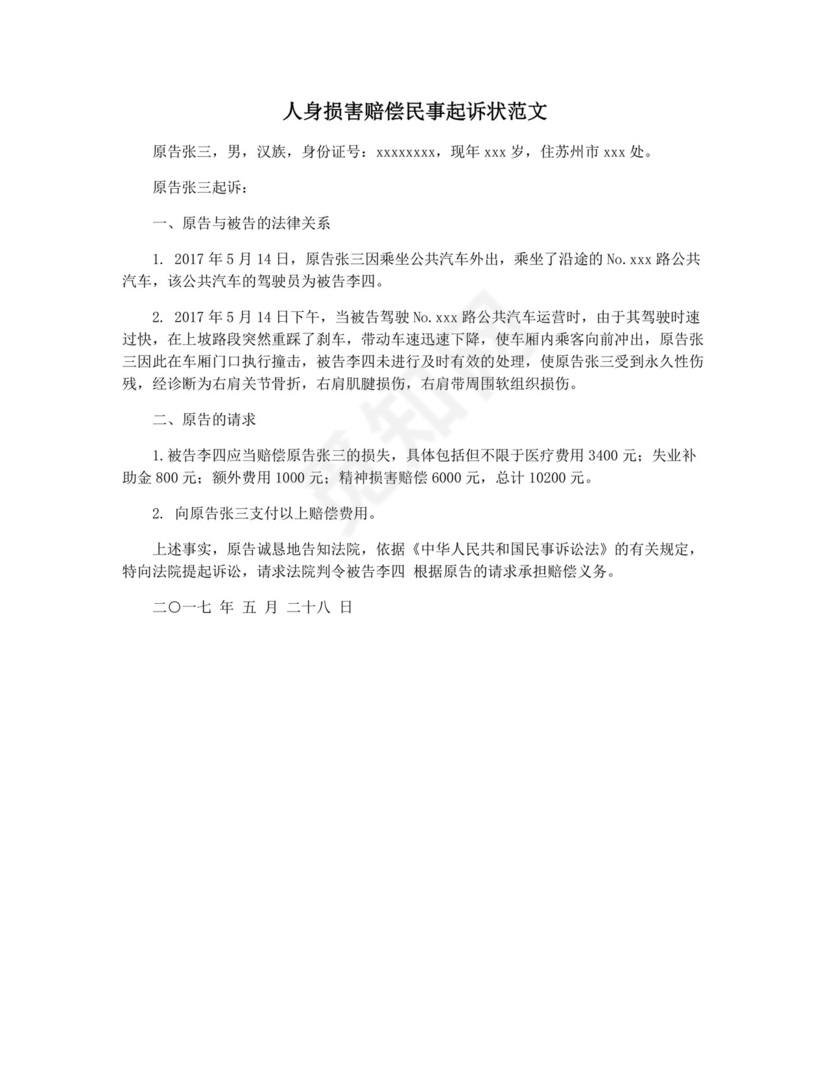 人身损害赔偿民事起诉状范文.docx