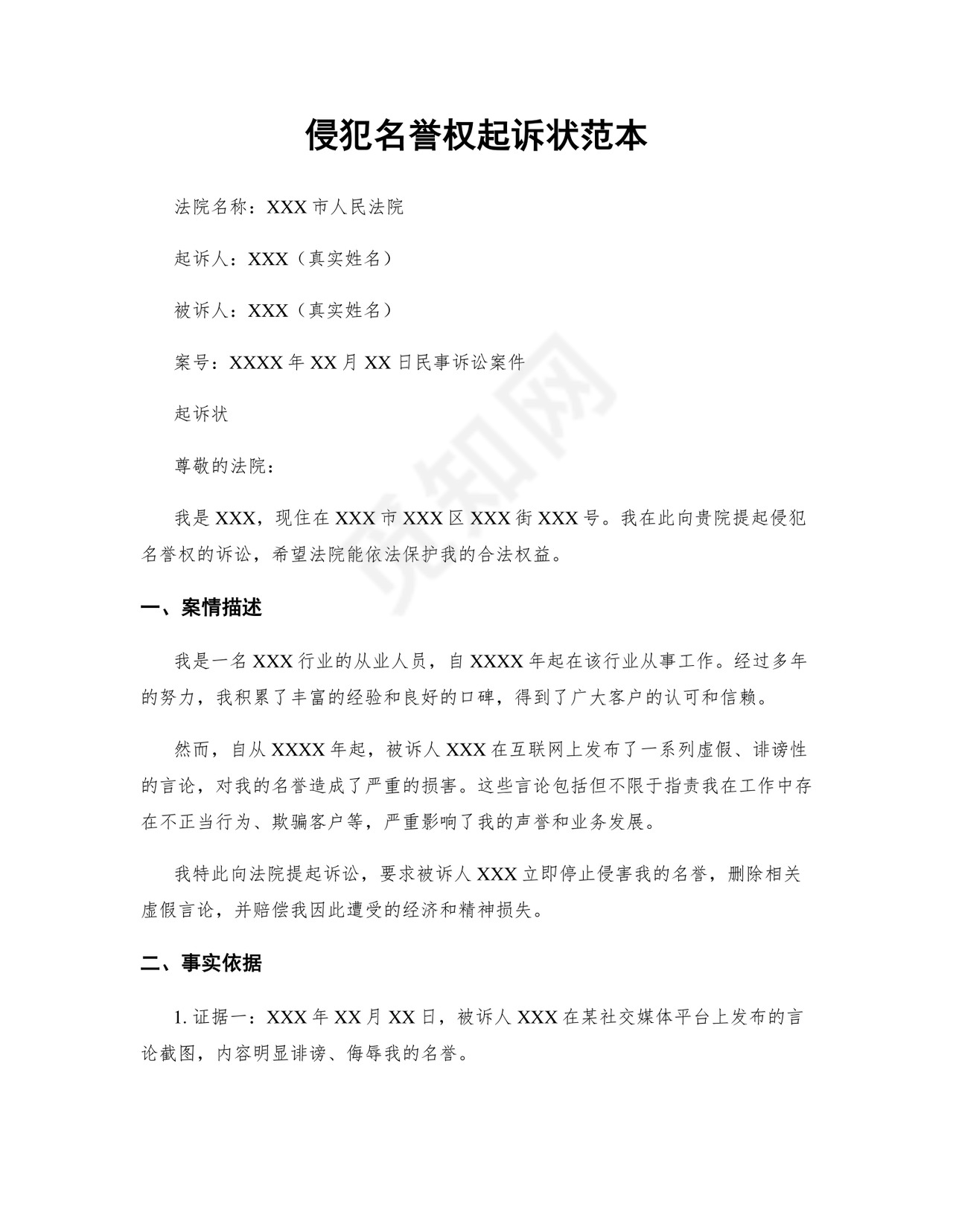 侵犯名誉权起诉状范本.docx