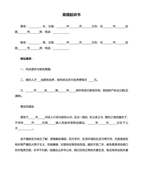 离婚起诉书.doc
