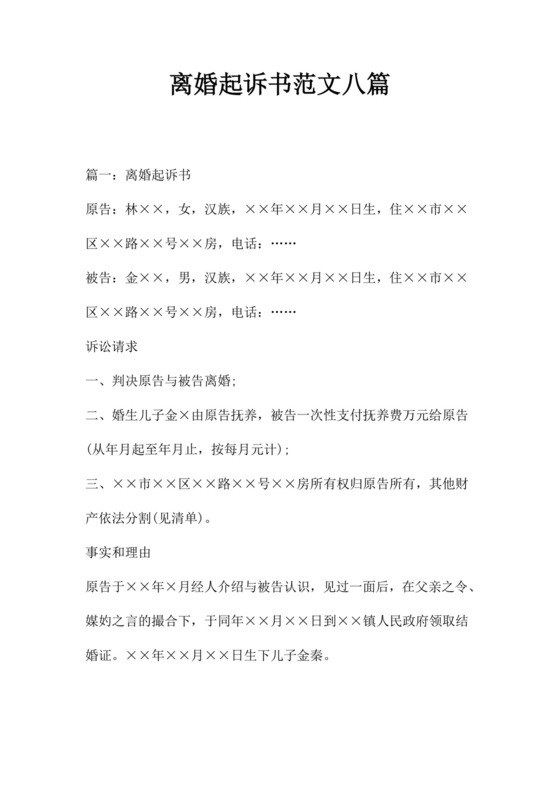 离婚起诉书范文八篇.doc