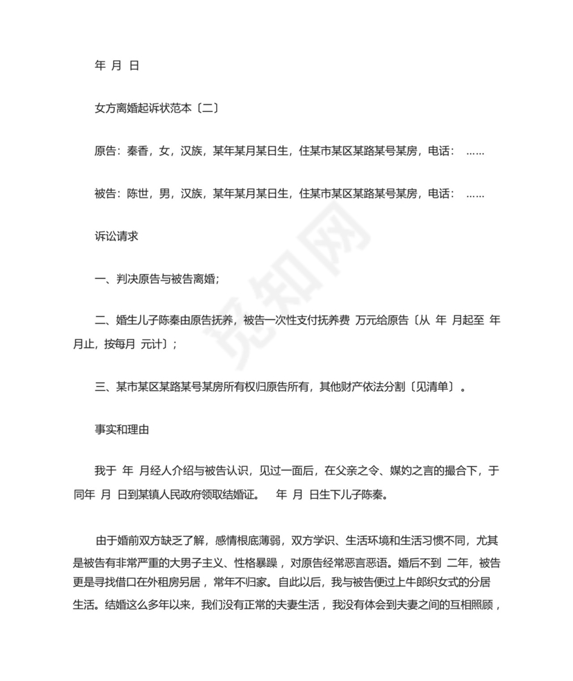 女方离婚起诉状范本.docx