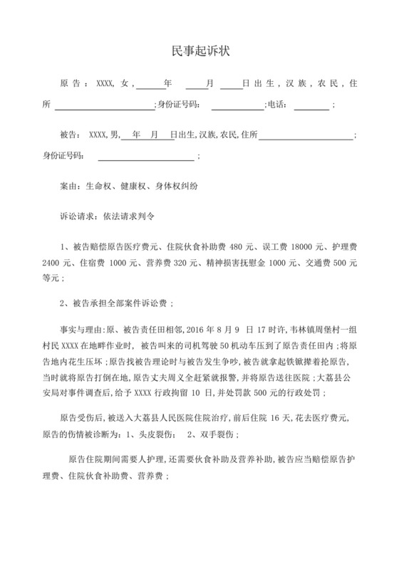 人身损害赔偿诉状民事起诉状.docx