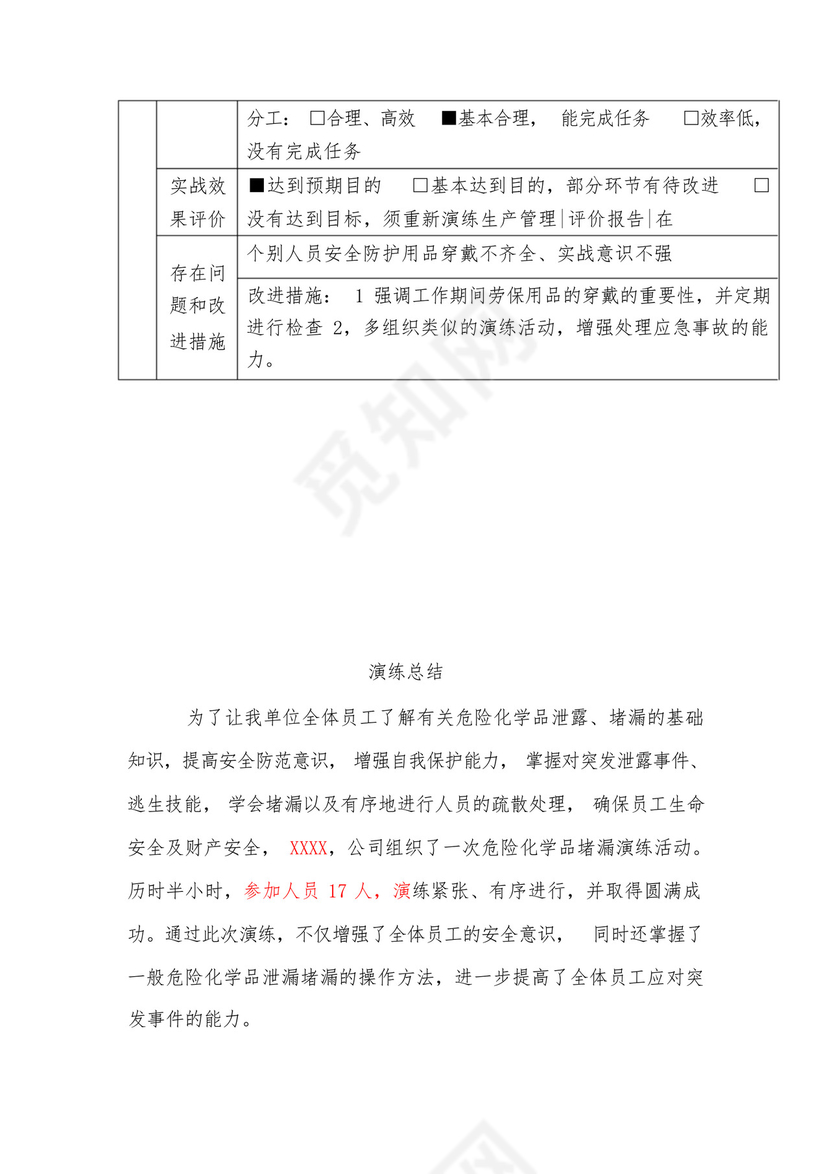 危化品泄漏应急预案演练计划方案总结.docx