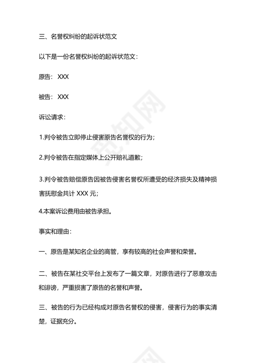 名誉权纠纷起诉状范文.docx