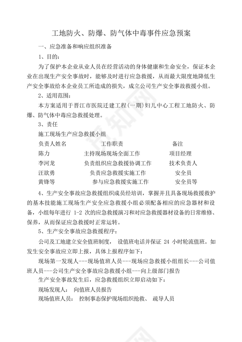 工地防火、防爆、防气体中毒应急预案.docx