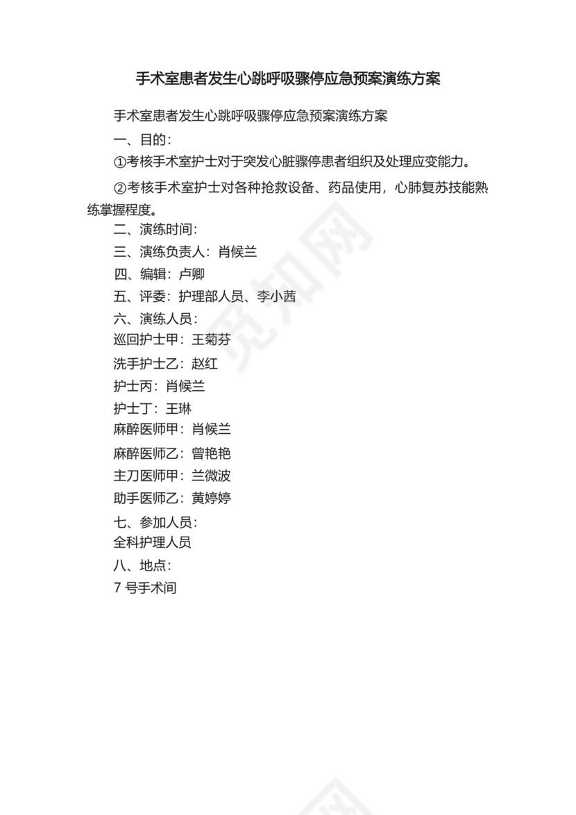 手术室患者发生心跳呼吸骤停应急预案演练方案.docx