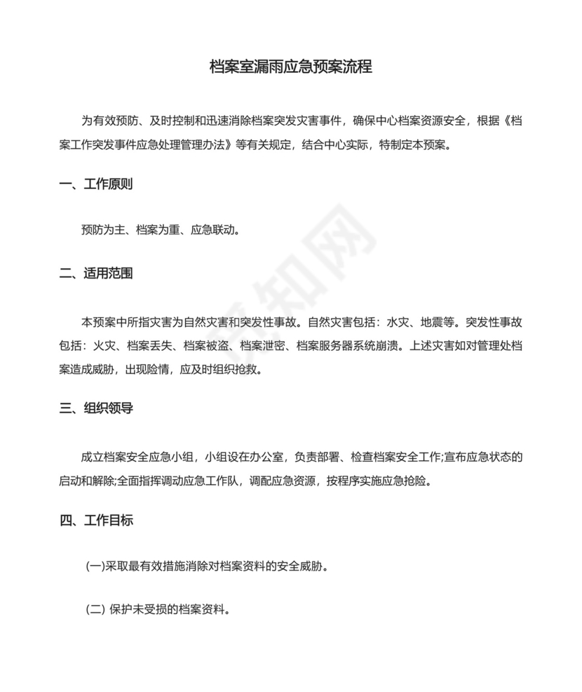 档案室漏雨应急预案流程.docx