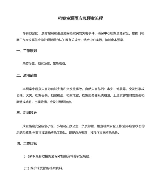 档案室漏雨应急预案流程.docx