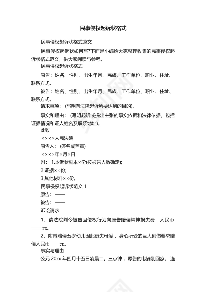 民事侵权起诉状格式范文.docx
