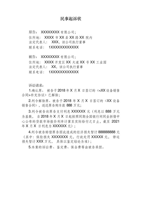 民事起诉状(适用二手车买卖合同纠纷).docx