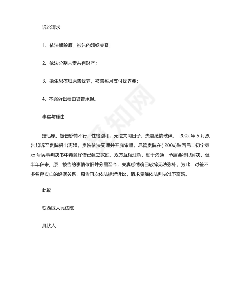 第二次离婚起诉状.docx