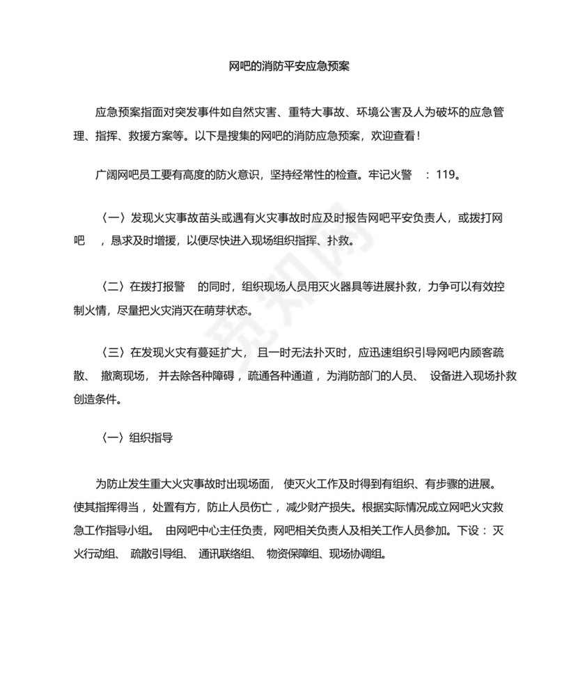 网吧的消防安全应急预案.docx