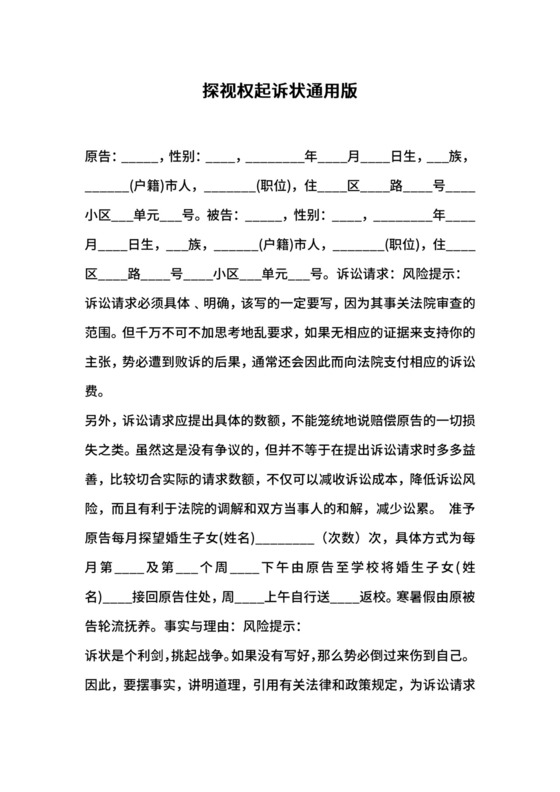 探视权起诉状通用版.docx