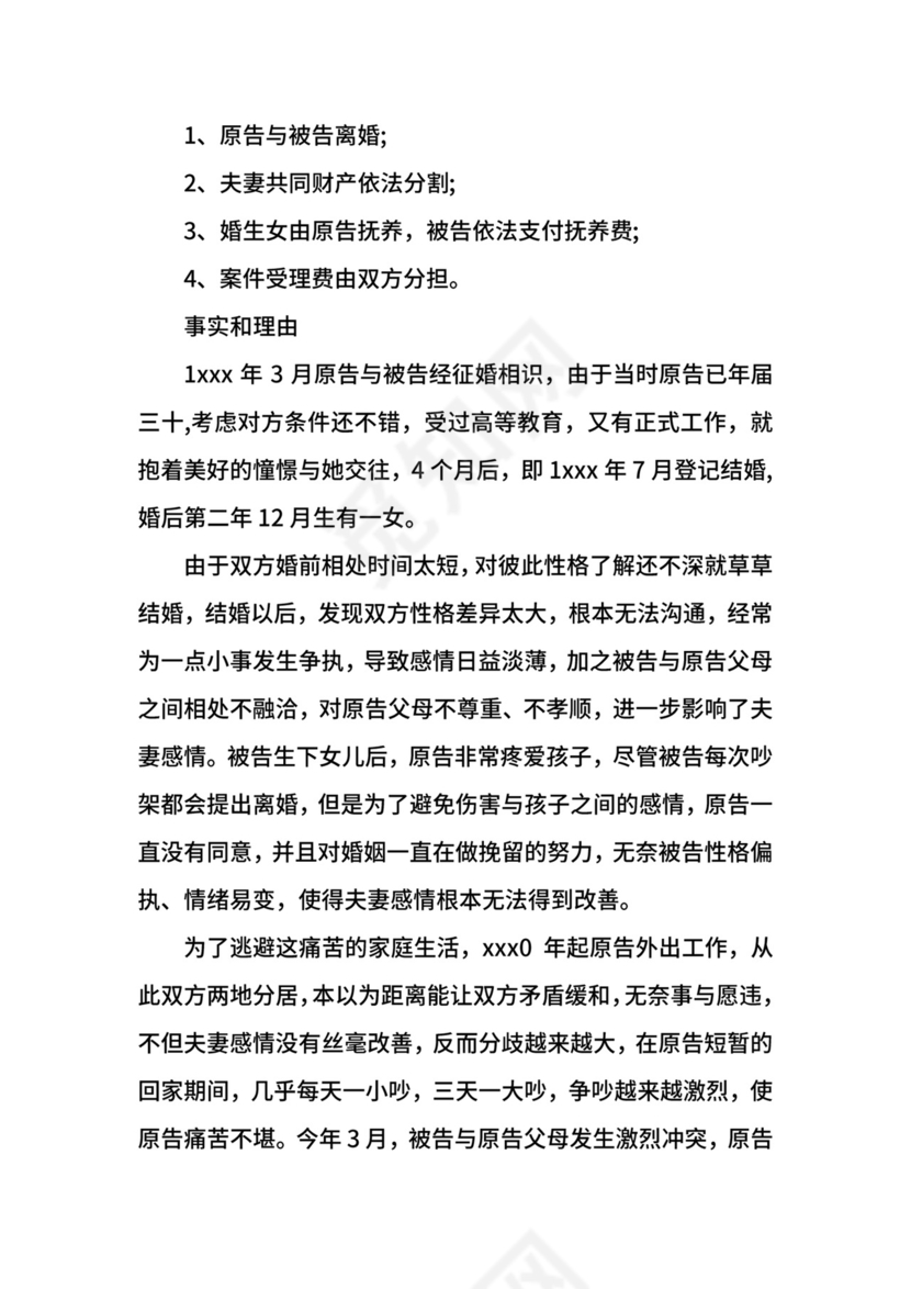 离婚起诉状模板.docx