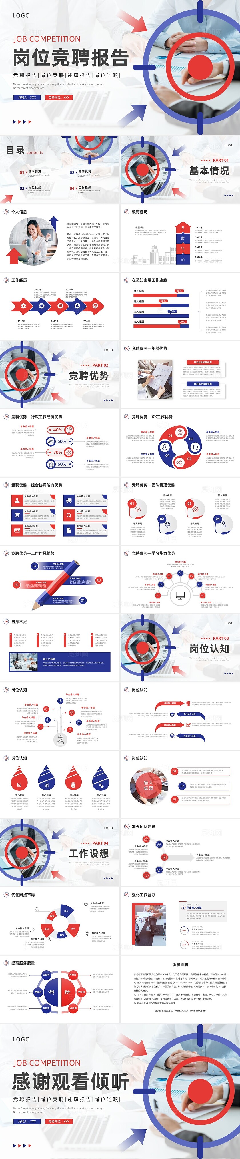 蓝色红色商务风岗位竞聘报告PPT模板